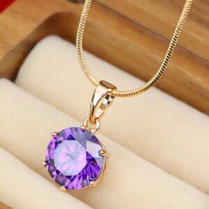 "Rose Gold Pendant with Purple Solitaire Round Stone, XPPT1257